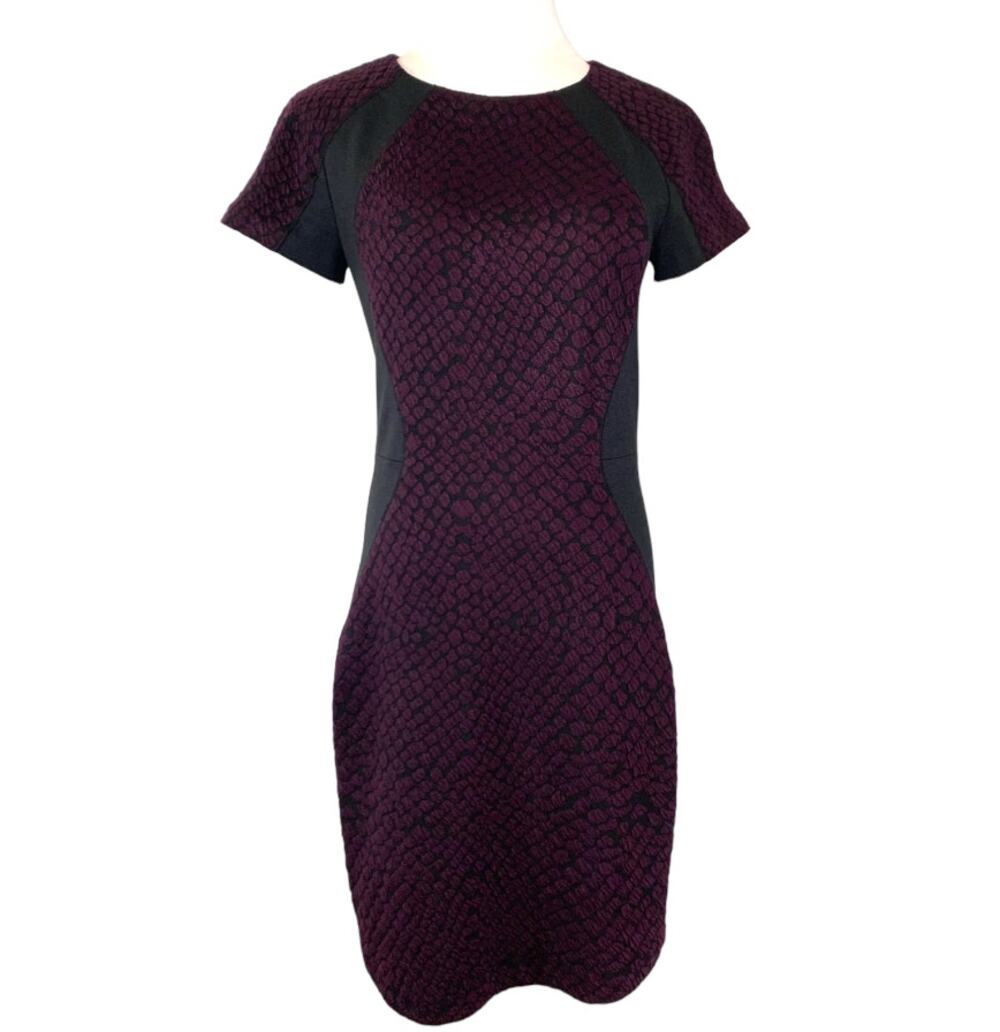 Rebecca Taylor Short Sleeve Exposed Gold Zipper Sheath Dress in Black Purple 8
